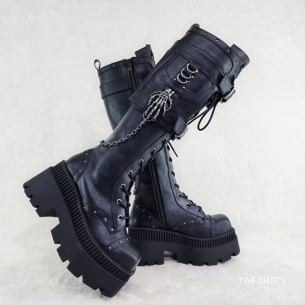 Demonia Black Combat Boots with Chains